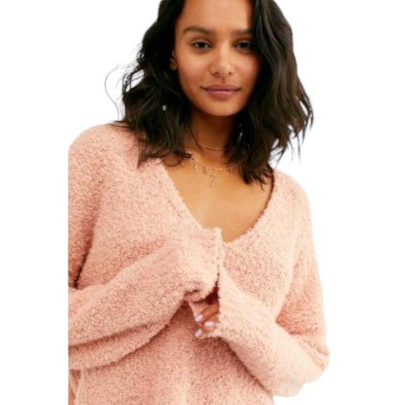 Free People Women's Nude Peach Knit Dolman Sleeve V Neck Sweater Size M - NEW - Picture 3 of 5